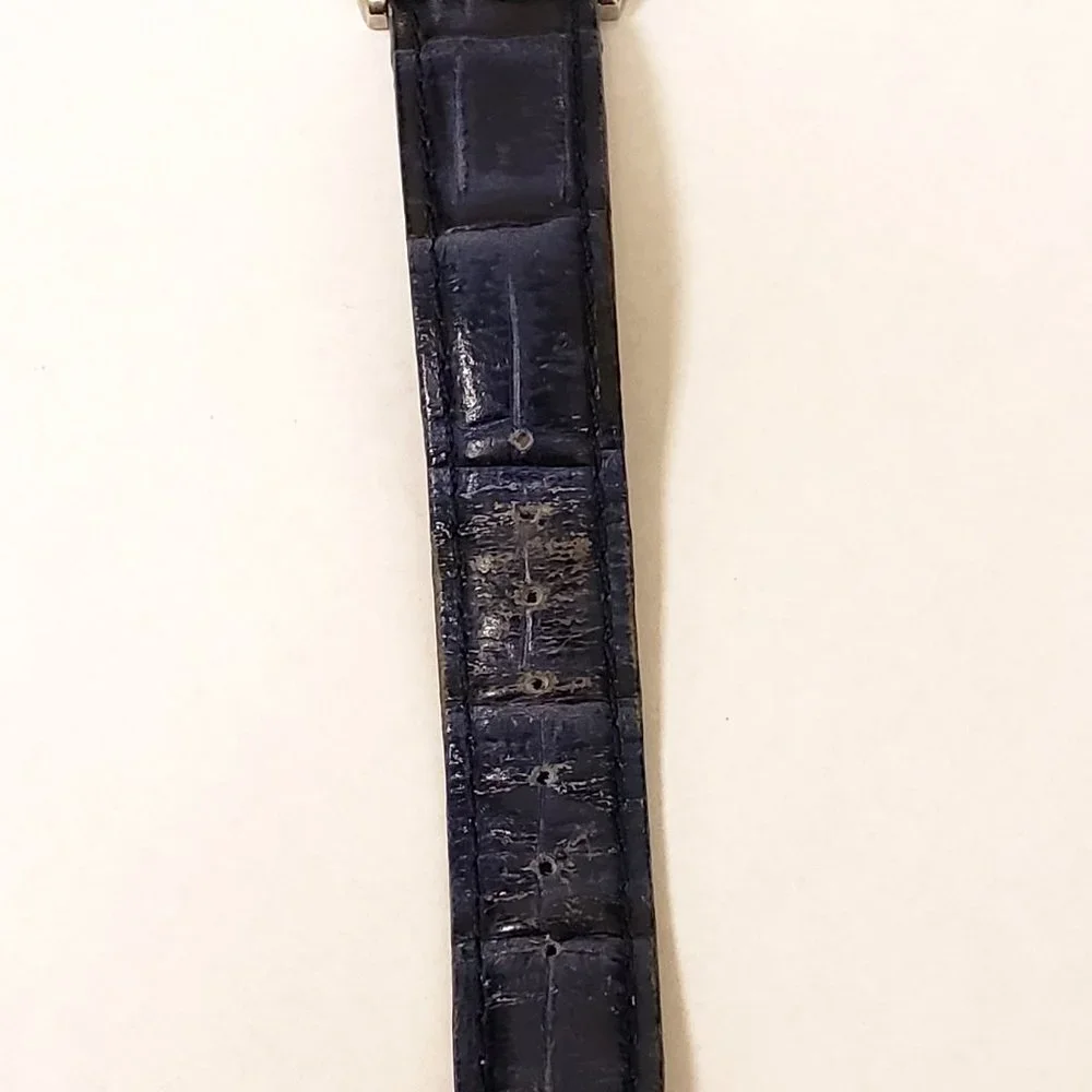 Anne Klein AK Navy Blue Day Date DOW 24-HR Red White Blue Square Face Watch
